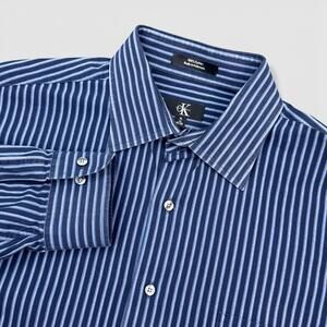 Clavin Klein CK Dress Shirt Mens Size XL 17-32/33 blue Striped Button Up